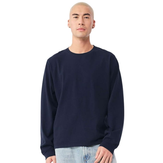 BELLA + CANVAS Unisex Heavyweight Garment-Dyed Long Sleeve Crewneck T-Shirts (Navy , 2XL)