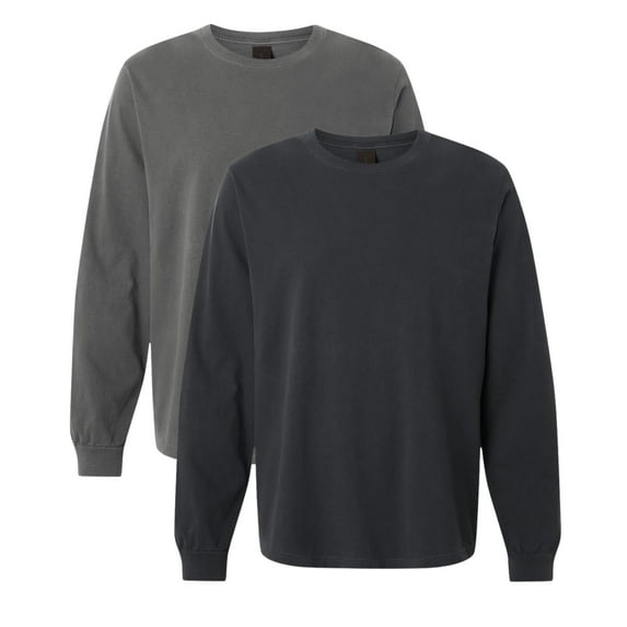 BELLA + CANVAS Unisex Heavyweight Garment-Dyed Long Sleeve Crewneck T-Shirts (Washed Black+Navy 2 Pack, XL)