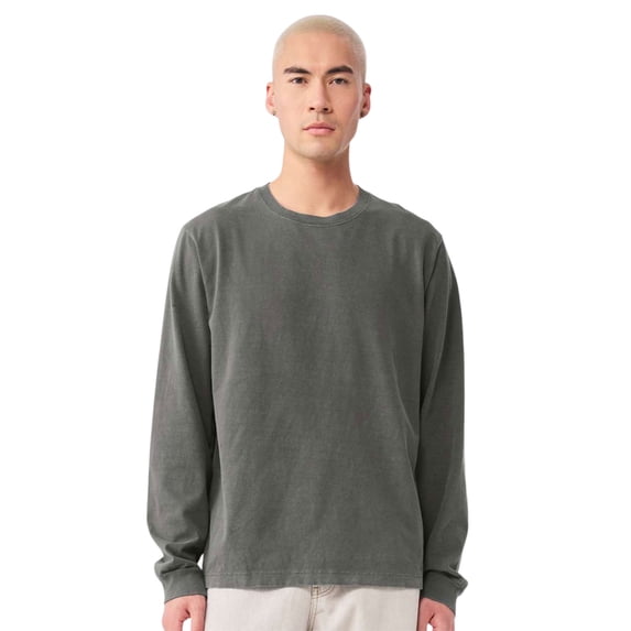 BELLA + CANVAS Unisex Heavyweight Garment-Dyed Long Sleeve Crewneck T-Shirts (Washed Charcoal , L)