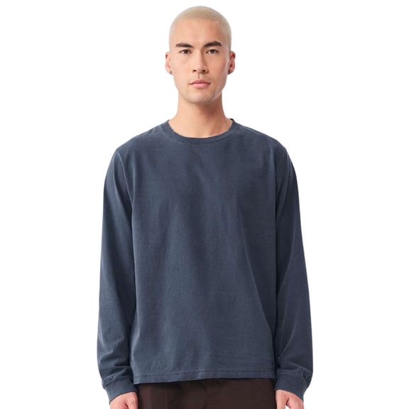 BELLA   CANVAS Unisex Heavyweight Garment-Dyed Long Sleeve Crewneck T-Shirts (Washed Navy , L)