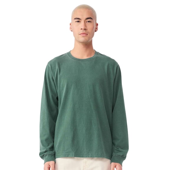 BELLA   CANVAS Unisex Heavyweight Garment-Dyed Long Sleeve Crewneck T-Shirts (Washed Pine , S)