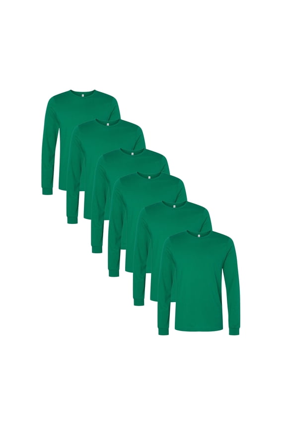 BELLA + CANVAS Unisex Jersey Long Sleeve T-Shirt, Arts and Craft Cotton Shirt, Kelly Tee, 6 Pack, S