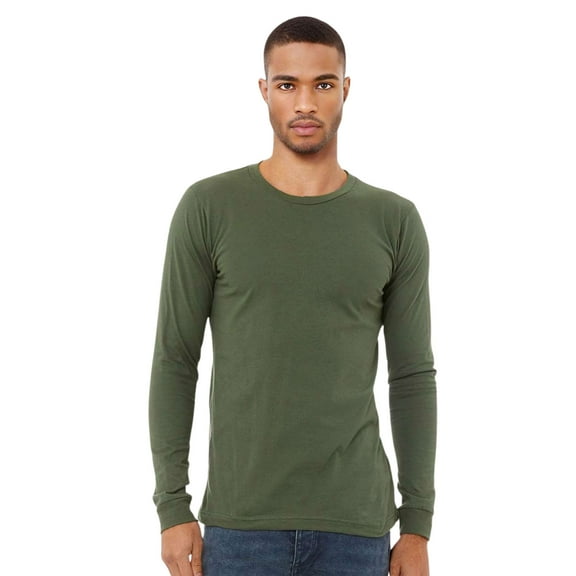 BELLA + CANVAS Unisex Jersey Long Sleeve T-Shirt Crewneck Tee Shirts (Military Green, L)
