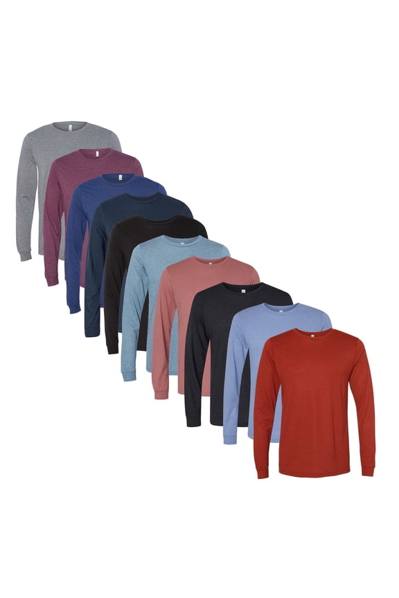BELLA + CANVAS Unisex Long Sleeve T-Shirt | 3.8oz Triblend Assorted Mix Color Pullover Casual T-Shirt for Unisex Size XL Bulk 10 Pack
