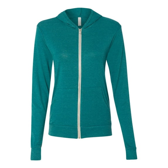 BELLA + CANVAS Unisex Triblend Lightweight Full-Zip Hooded Long Sleeve Tee 3939 - Teal Triblend Size XL