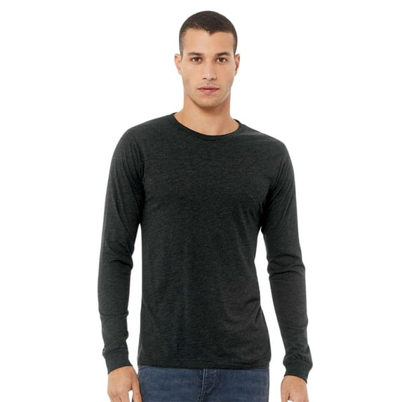 BELLA + CANVAS Unisex Triblend Long Sleeve T-Shirts 50/25/25 Polyester/ Ring-spun Cotton/Rayon Tee Shirt (Charcoal Black Triblend , 3XL)