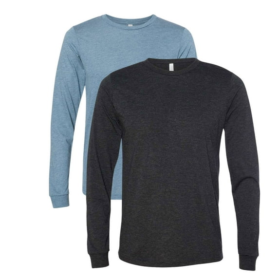 BELLA + CANVAS Unisex Triblend Long Sleeve T-Shirts 50/25/25 Polyester/ Ring-spun Cotton/Rayon Tee Shirt (Charcoal Black Triblend+Denim Triblend 2 Pack, S)