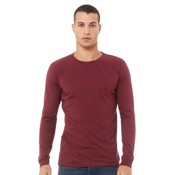 BELLA + CANVAS Unisex Triblend Long Sleeve T-Shirts 50/25/25 Polyester/ Ring-spun Cotton/Rayon Tee Shirt (Maroon Triblend , 2XL)