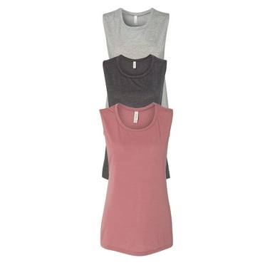 BELLA + CANVAS Women Casual Flowy Scoop Muscle Tank | Relaxed Fit, Summer Tops Wear | 3.7 oz. 65% Polyester/35% Viscose | Multi-color Bulk 3 Pack, Size: S