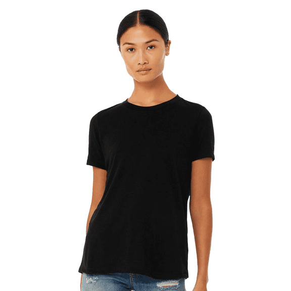 BELLA CANVAS Women Heather CVC T-Shirt, Relaxed Fit, Short Sleeve Crew Neck, Solid Black Blend, M