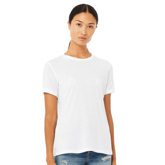 BELLA+CANVAS Women Heather CVC T-Shirt, Relaxed Fit, Short Sleeve Crew Neck, Solid White Blend, S