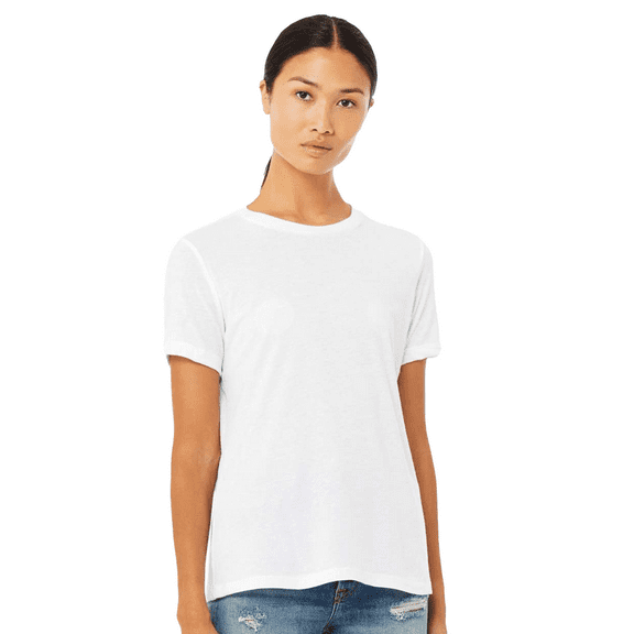 BELLA+CANVAS Women Heather CVC T-Shirt, Relaxed Fit, Short Sleeve Crew Neck, Solid White Blend, S