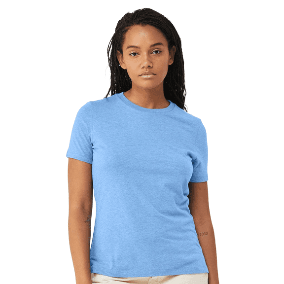 BELLA CANVAS Women Relaxed Fit Triblend Tee, Short Sleeve Crew Neck Shirt, Blue Triblend, L