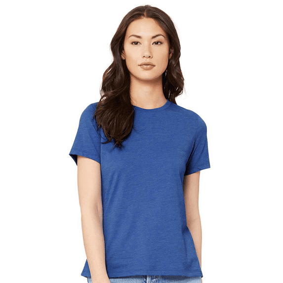 BELLA+CANVAS Women Relaxed Fit Triblend Tee, Short Sleeve Crew Neck Shirt, True Royal Triblend, XL