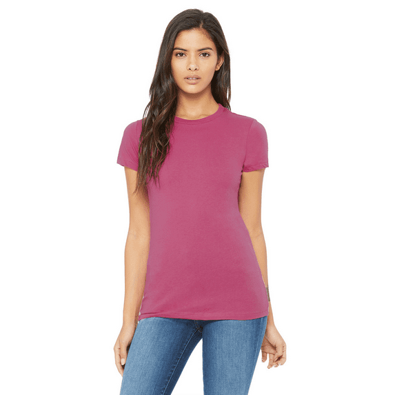BELLA+CANVAS Women Slim Fit Tee, Short Sleeve Crew Neck Cotton T-Shirt, Berry, Size M