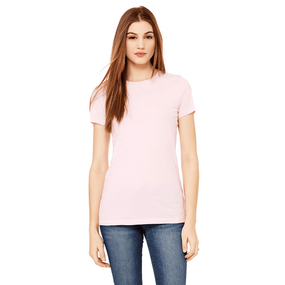 BELLA CANVAS Women Slim Fit Tee, Short Sleeve Crew Neck Cotton T-Shirt, Pink, Size M