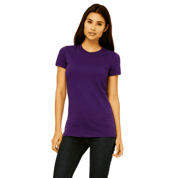 BELLA CANVAS Women Slim Fit Tee, Short Sleeve Crew Neck Cotton T-Shirt, Team Purple, Size M