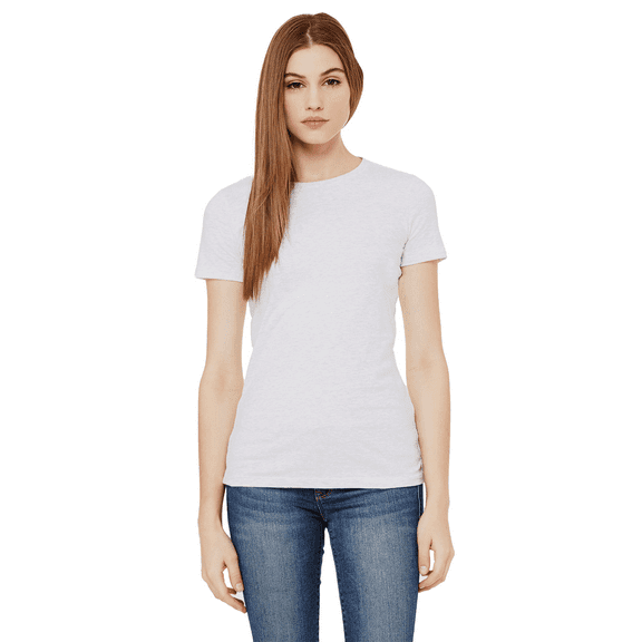 BELLA+CANVAS Women Slim Fit Tee, Short Sleeve Crew Neck Cotton T-Shirt, White, Size S