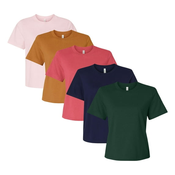 BELLA + CANVAS Women's 6 oz Bulk T-Shirt , 100% Airlume Combed and Ring-Spun Cotton Multi Pack Tee, Short Sleeve Crewneck Plain Tees, Assorted Solid T-shirts(Dark+Bright Color 5 Pack, 2XL)