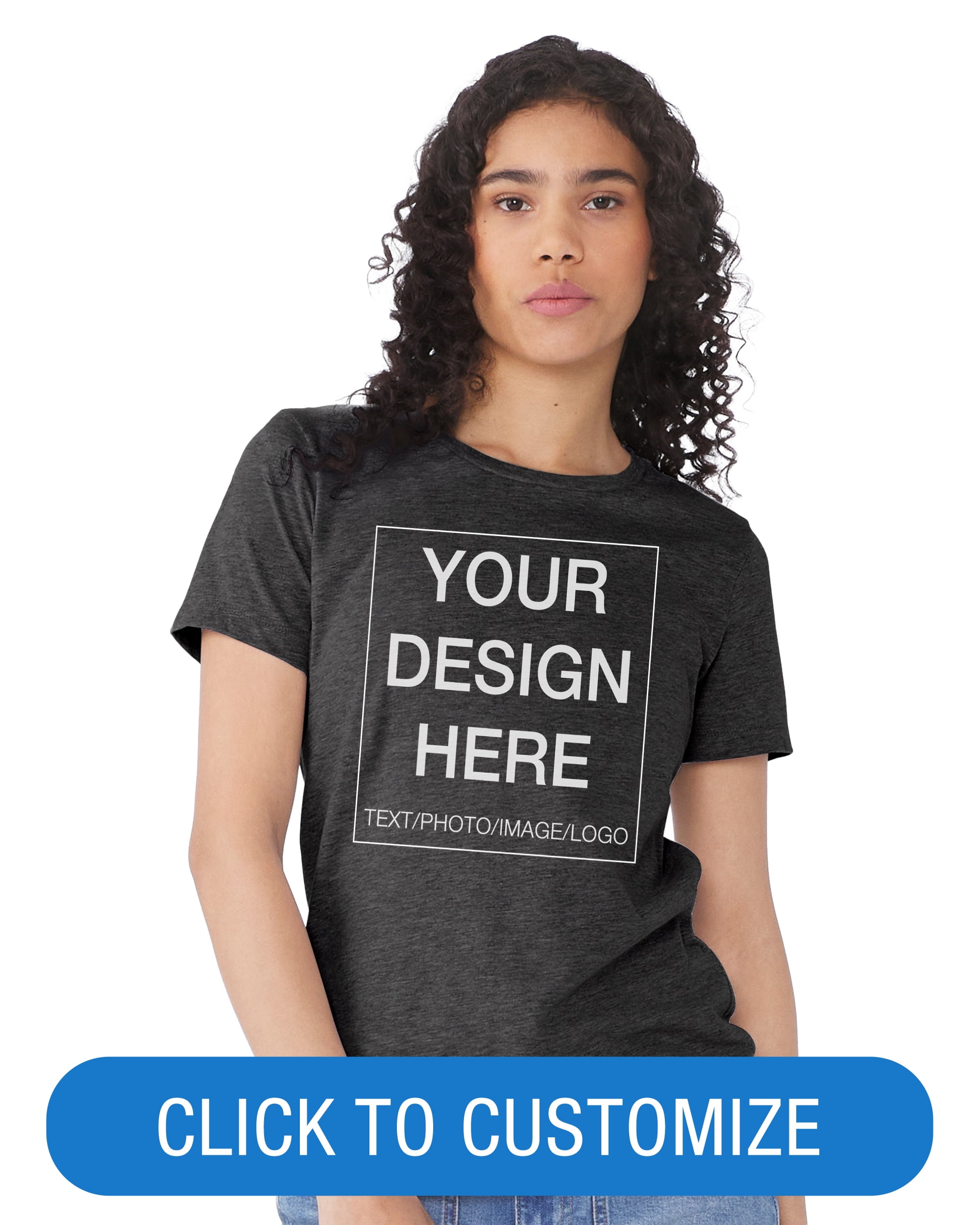 BELLA+CANVAS Women's Crew Neck Personalized T-Shirt, Create your own Designs, Dark Grey Heather, Small