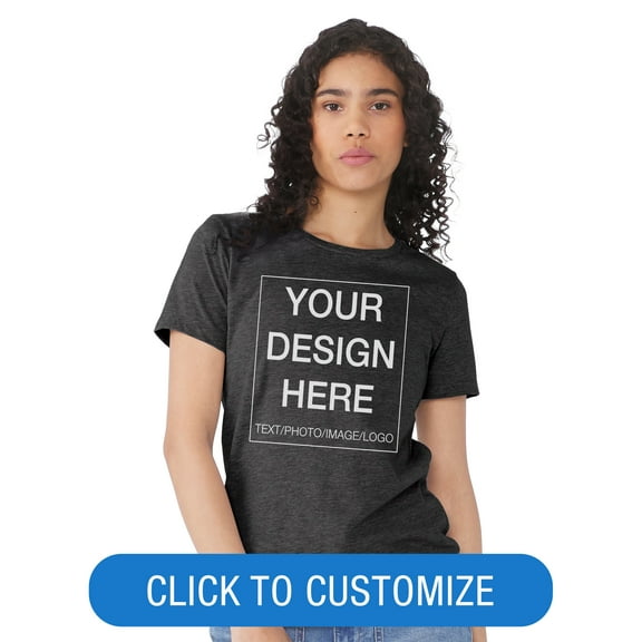 BELLA+CANVAS Women's Crew Neck Personalized T-Shirt, Create your own Designs, Dark Grey Heather, Small