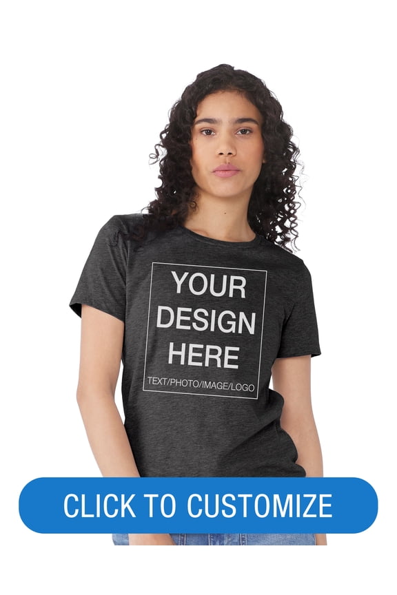 Women's Crew Neck Personalized T-Shirt, Create your own Designs, Dark Grey Heather, Small