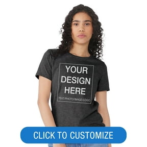 BELLA+CANVAS Women's Crew Neck Personalized T-Shirt, Create your own Designs, Dark Grey Heather, Xxlarge