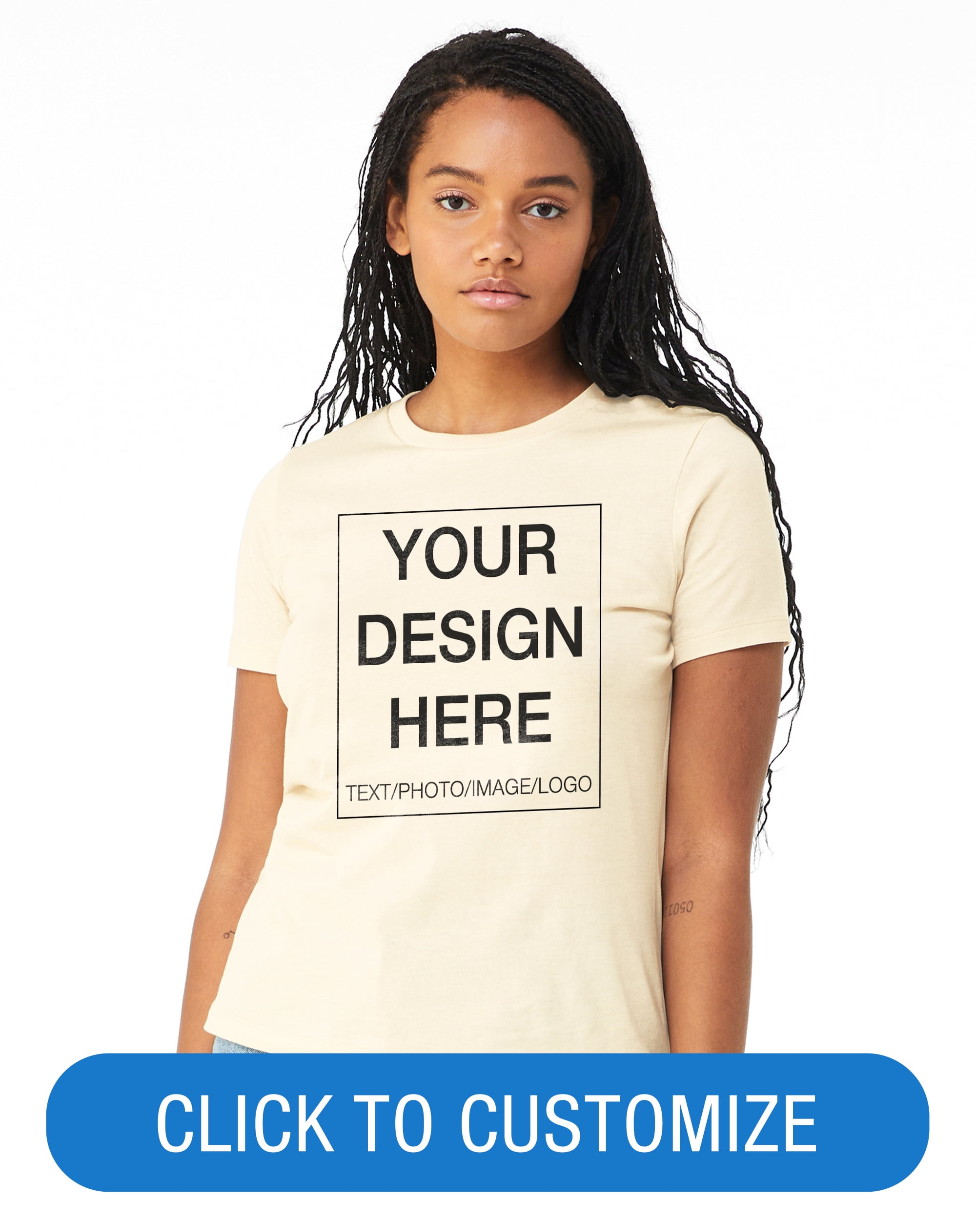 BELLA+CANVAS Women's Crew Neck Personalized T-Shirt, Create your own Designs, Natural, Small
