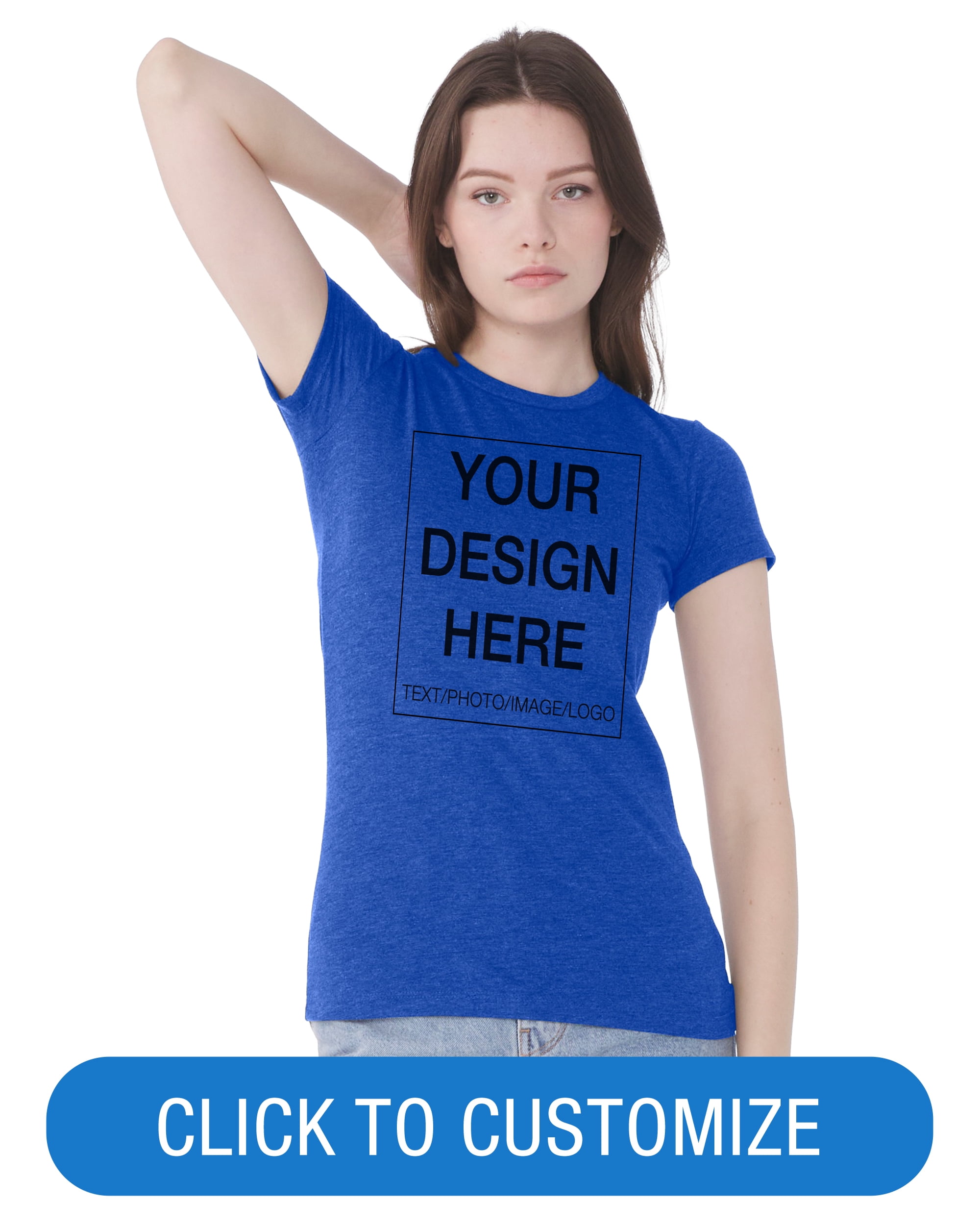 BELLA+CANVAS Women's Crew Neck Personalized T-Shirt, Create your own Designs, True Royal, Medium