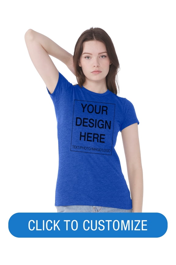 Women's Crew Neck Personalized T-Shirt, Create your own Designs, True Royal, Medium