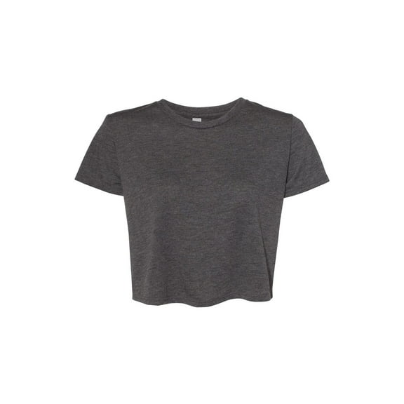 BELLA   CANVAS Women’s Flowy Crop Tee, Short Sleeve Crewneck T-Shirt, Dark Grey Heather, 2XL