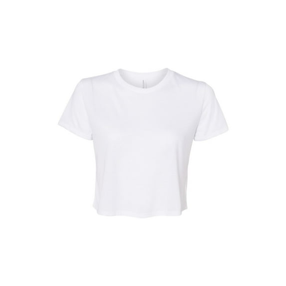 BELLA + CANVAS Women’s Flowy Crop Tee, Short Sleeve Crewneck T-Shirt, White, L