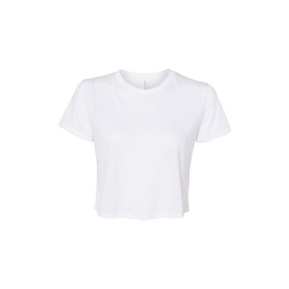 BELLA   CANVAS Women’s Flowy Crop Tee, Short Sleeve Crewneck T-Shirt, White, M