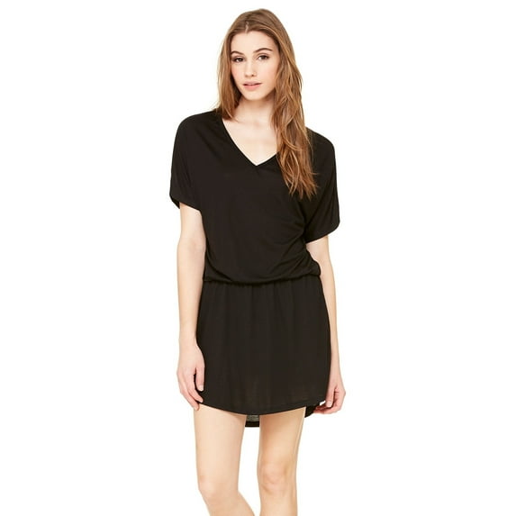 BELLA + CANVAS Women's Flowy Vneck Dress 8812, XL, BLACK