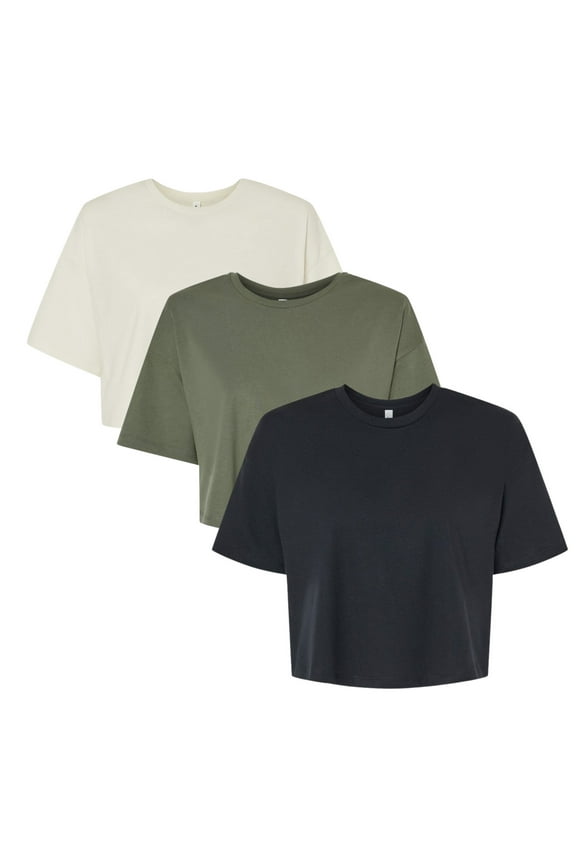 BELLA + CANVAS Women's Jersey Crop Tee Assorted Crewneck T-Shirt 100% Cotton Bulk Wholesale Mix Tees (Bright +Dark Color 3 Pack, S)