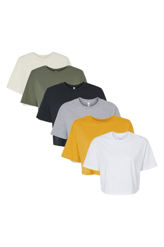 BELLA + CANVAS Women's Jersey Crop Tee Assorted Crewneck T-Shirt 100% Cotton Bulk Wholesale Mix Tees (Bright +Dark Color 6 Pack, L)