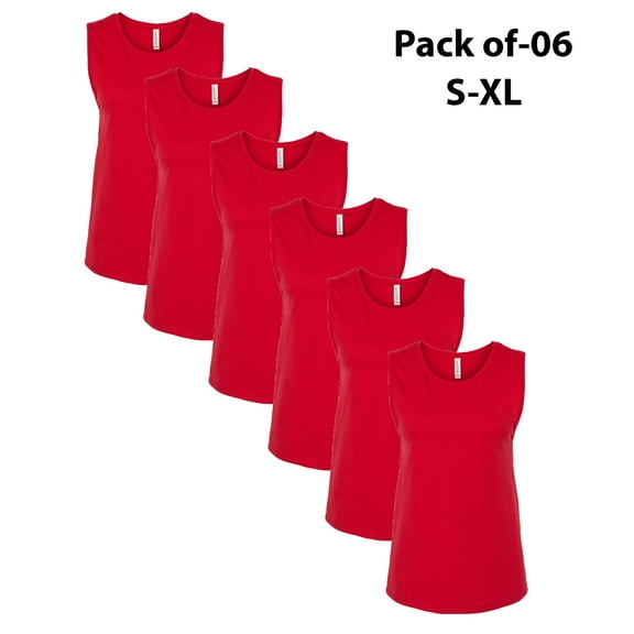BELLA CANVAS - Women's Jersey Muscle Tank | Red - Racerback Tank Top, Workout Top for Women Pack of 6 | Size - L