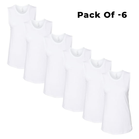 CROWN CRAZE Women's Jersey Muscle Tank Top | Classic Sleeveless Knit Ribbed Racerback, 4.2oz 100% Airlume Combed and Ring-Spun Cotton Tees, Pack Of 6, Size 2XL