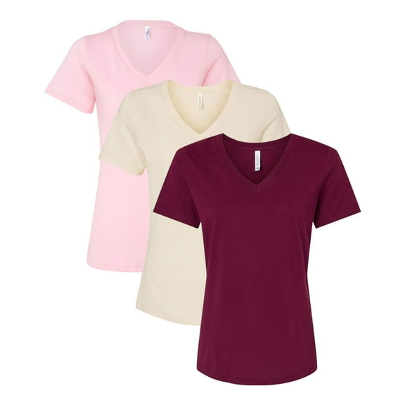 BELLA + CANVAS Women’s Jersey V-Neck T-Shirt, Assorted Short Sleeve Shirts 100% Ring-Spun Cotton Bulk V-Neck Tee, Mix Tees (Dark+Bright Color 3 Pack, XL)