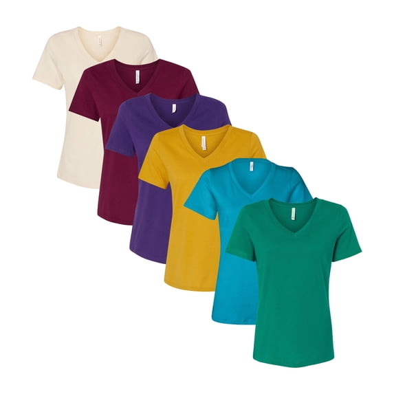 BELLA + CANVAS Women’s Jersey V-Neck T-Shirt, Assorted Short Sleeve Shirts 100% Ring-Spun Cotton Bulk V-Neck Tee, Mix Tees (Dark+Bright Color 6 Pack, 3XL)