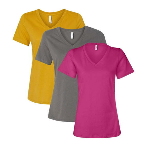 BELLA + CANVAS Women’s Jersey V-Neck T-Shirt, Assorted Short Sleeve Shirts 100% Ring-Spun Cotton Bulk V-Neck Tee, Mix Tees (Dark Color 3 Pack, M)