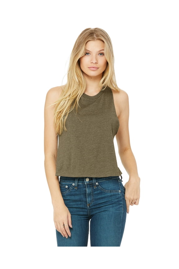 BELLA + CANVAS Women's Racerback Cropped Tank, 2X Large, Heather Olive