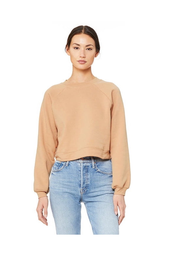 FWD Fashion Ladies' Raglan Pullover Fleece - HEATHR SAND DUNE - XL