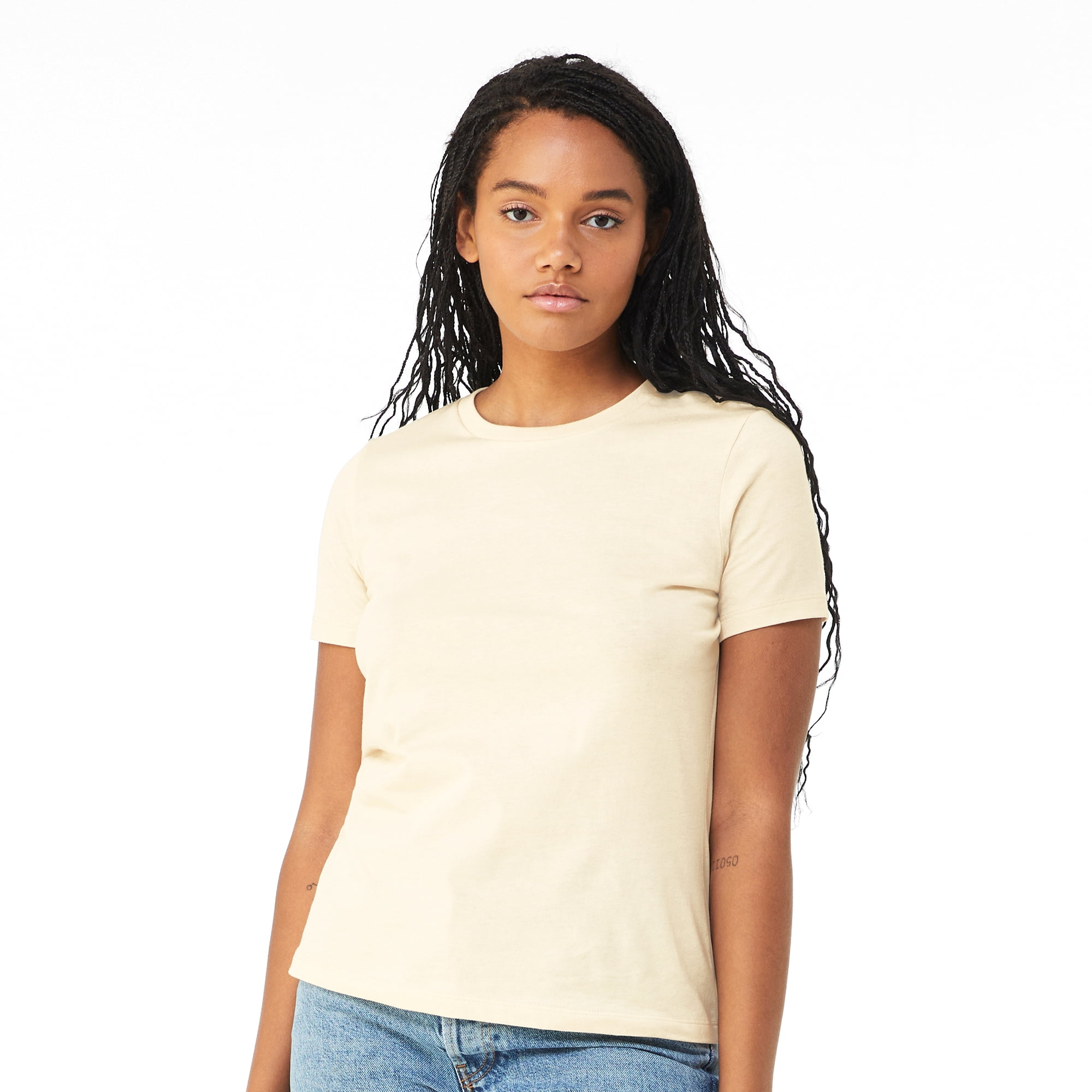 BELLA+CANVAS Women's Relaxed Crew Neck T-Shirt for Crafting, Natural, Small