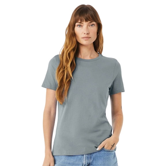 BELLA + CANVAS Women’s Relaxed Jersey Tee 100% Ring-Spun Cotton Short Sleeve Crew Neck T-Shirt (Blue-Storm, M)