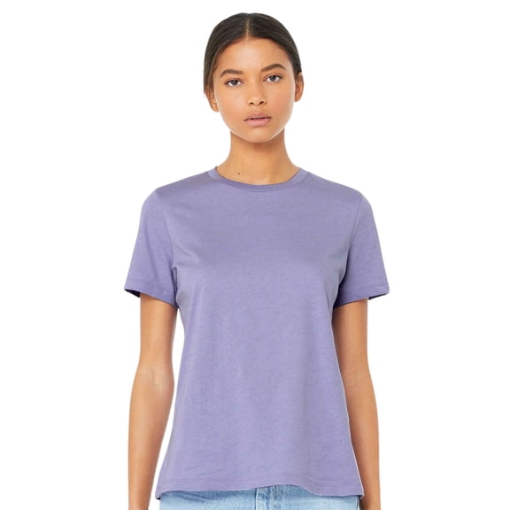 BELLA + CANVAS Women’s Relaxed Jersey Tee 100% Ring-Spun Cotton Short Sleeve Crew Neck T-Shirt (Dark-Lavender, L)
