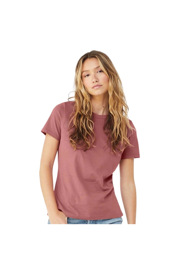 BELLA + CANVAS Women’s Relaxed Jersey Tee 100% Ring-Spun Cotton Short Sleeve Crew Neck T-Shirt (Mauve, L)