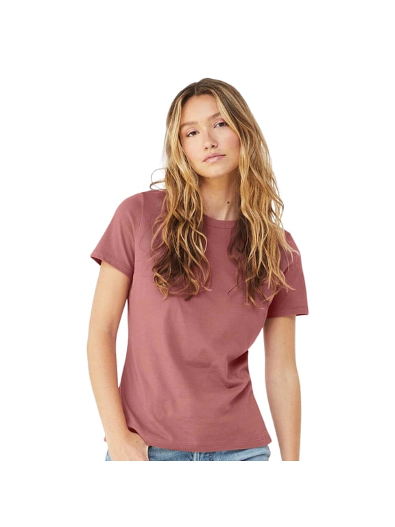 BELLA + CANVAS Women’s Relaxed Jersey Tee 100% Ring-Spun Cotton Short Sleeve Crew Neck T-Shirt (Mauve, L)