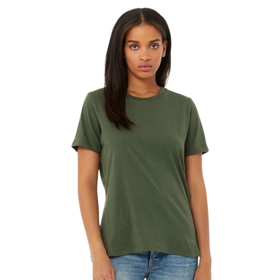 BELLA + CANVAS Women’s Relaxed Jersey Tee 100% Ring-Spun Cotton Short Sleeve Crew Neck T-Shirt (Military-Green, S)