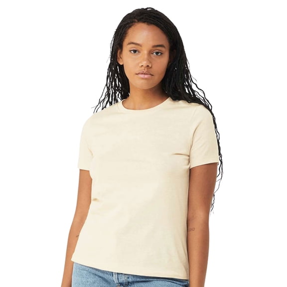 BELLA + CANVAS Women’s Relaxed Jersey Tee 100% Ring-Spun Cotton Short Sleeve Crew Neck T-Shirt (Natural, L)